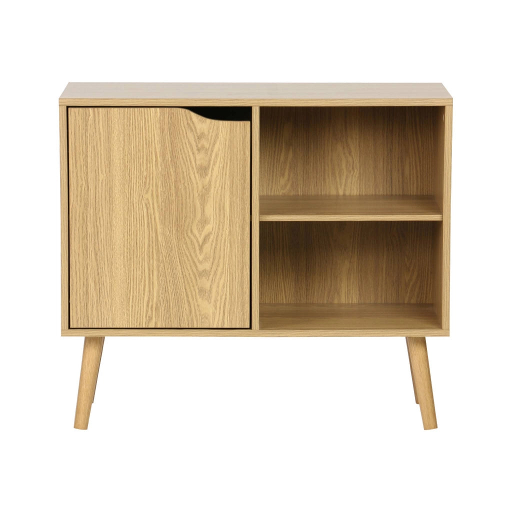 Credenza effetto noce 1 anta, 2 ripiani, 80cm, effetto frassino