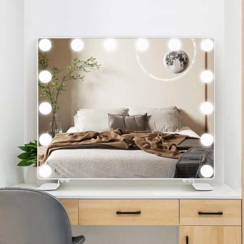 Specchio LED da Tavolo o da Parete, Specchio Rettangolare con 3 Colori, Controllo Touch Intelligente, Specchio da Trucco per Bagno Spogliatoio, 50x40 cm