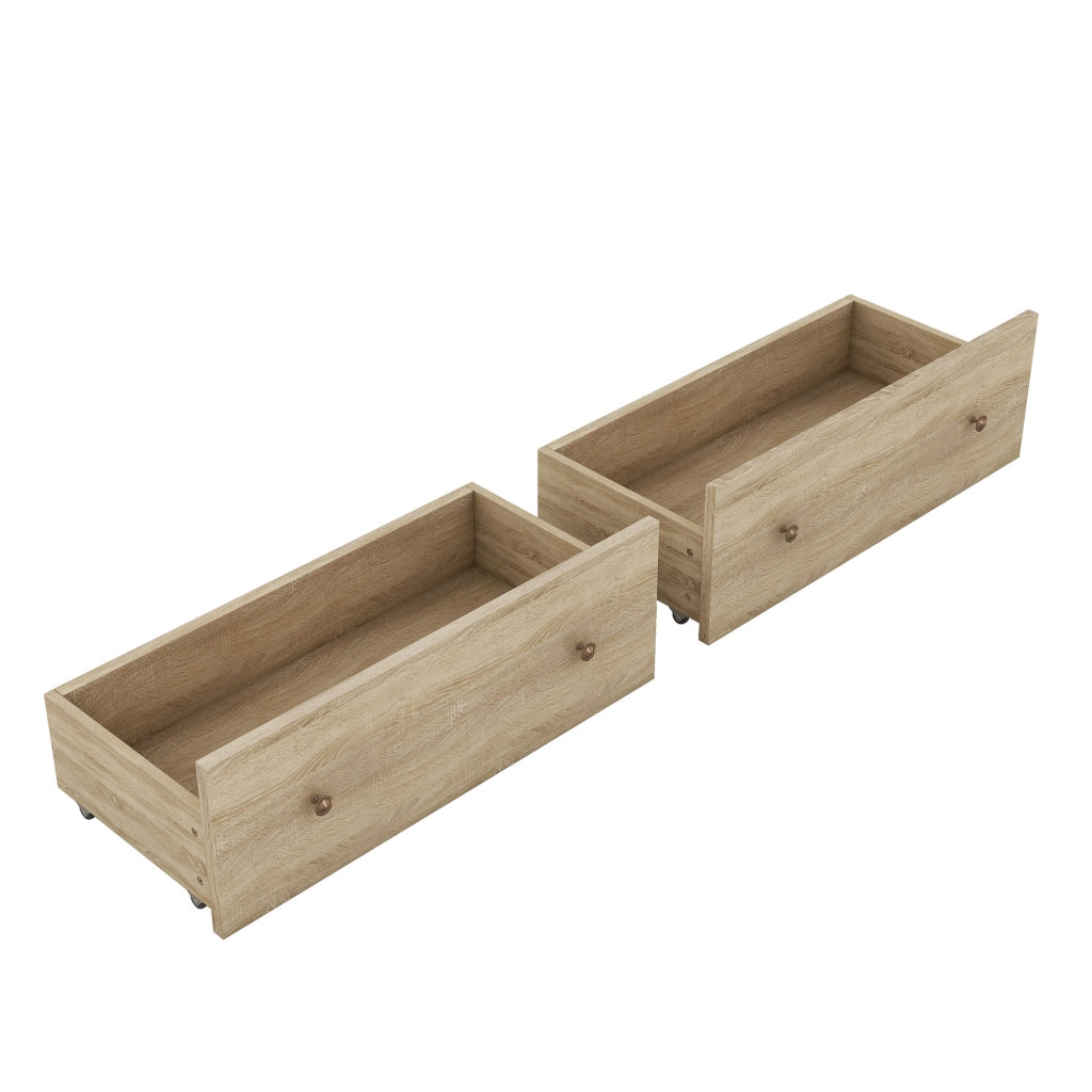 OKWISH Letto con Cassetti 160×200 cm, Letto Matrimoniale con USB, 2 Cassetti e 6 Mensole, senza Materasso, in Pannelli, Naturale