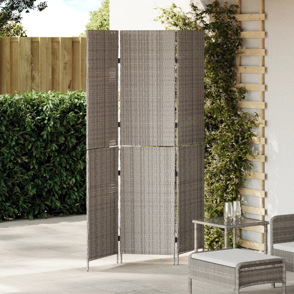 Divisore per Stanze 3 Pannelli Pieghevoli Grigio 147x180 cm Poly Rattan