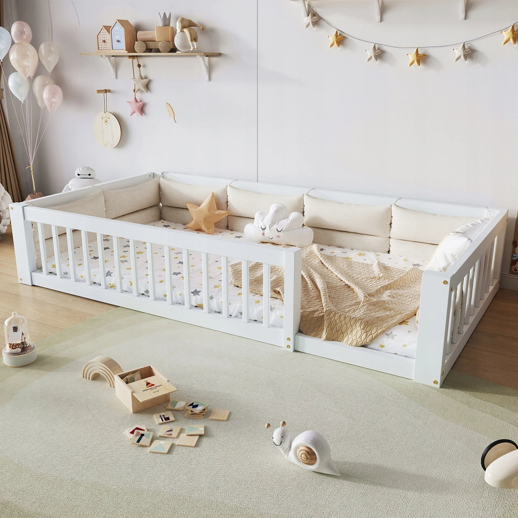 Letto singolo 90x200 - Xylo - Bianco con sponde e cuscino