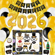 Decorazione di fine anno - Set di decorazioni - Slinger Happy A - Ballone 2025 - Accessori per foto - Tendina di lametta dorata - Decorazione di festa