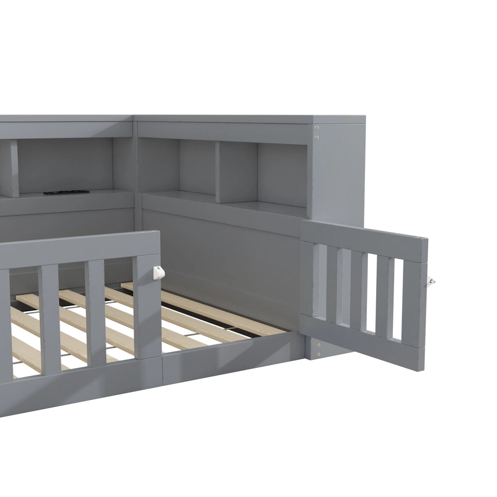 LETTO Giorno 90x200 cm Grigio in truciolare e MDF con prese USB