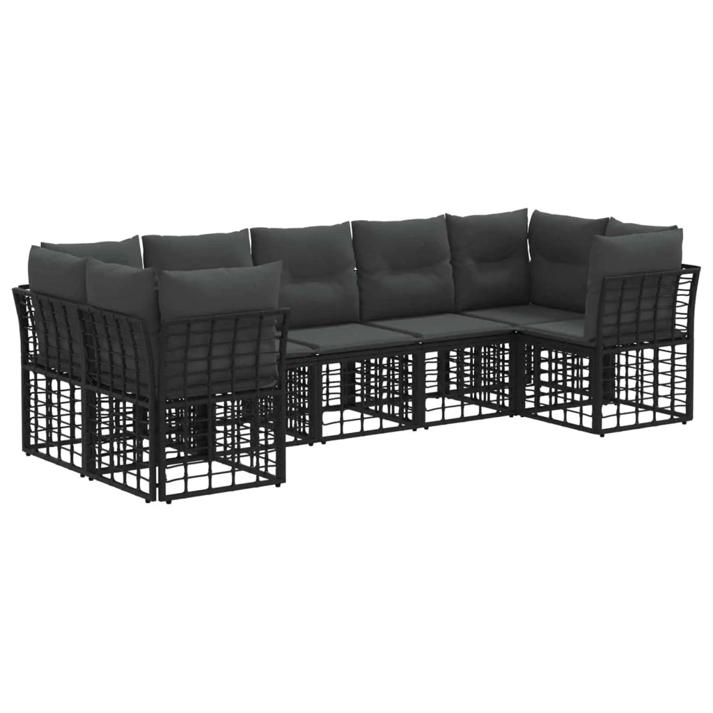 Set di divani da esterno 7 pcs Nero e Grigio scuro Poliestere