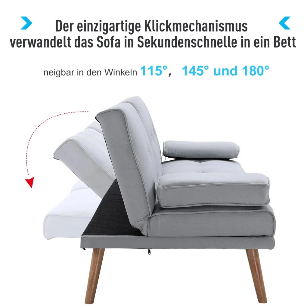 Schlafsofa 3-Sitzer aus Leinen, Hellgrau, 181x77x72 cm, multifunktional und bequem