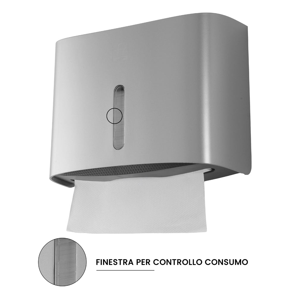 Distributore di salviette max 200 pz per carta piegata in ABS grigio