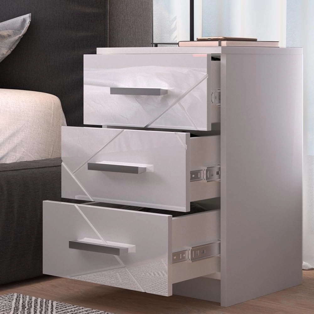 Comodini camera da letto Irma, Bianco, 35.5 x 66 cm, adatto per il posizionamento laterale accanto a letti boxspring