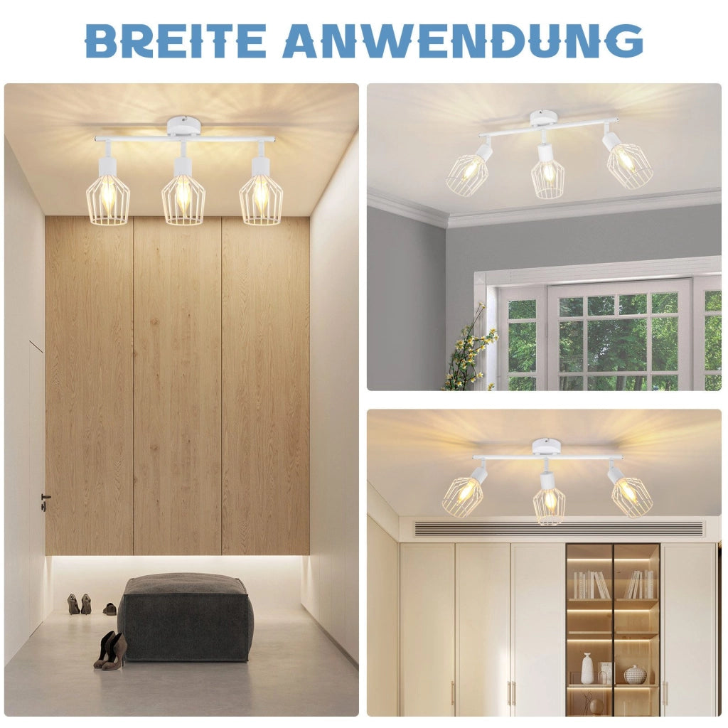 ZMH Lampada da soffitto 3 faretti E14 metallo bianco orientabili 350° stile industriale per corridoio soggiorno