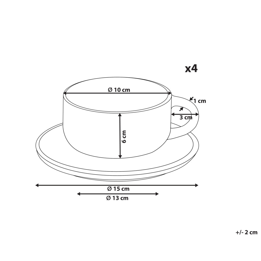Set di 4 tazze con piattini Servizio per 4 persone di gres bianco con smalto reattivo fatto a mano cucina sala da pranzo e caffè.