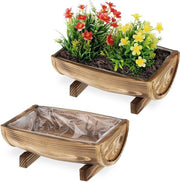 Set di vasi di legno per piante da 2 - 125 x 295 x 20 cm, forma allungata, colore marrone con rivestimento in plastica - per interni ed esterni