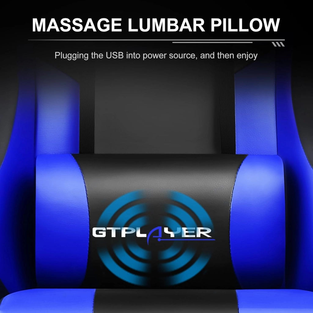 Sedia da Gaming, Ergonomico Sedia da Ufficio, con Massaggiante poggiapiedi e supporto lombare, Schienale Regolabile 90-135°, Portata 150 kg, sedia per computer, Blu