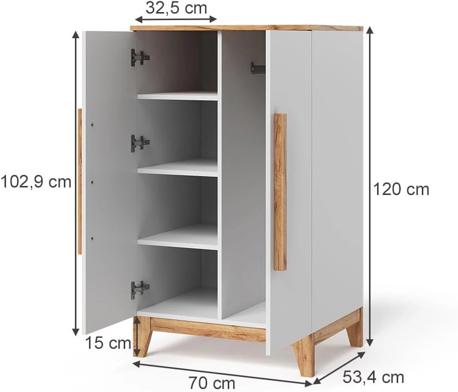 Armadio per bambini Malia, Bianco/Artisan, 70 x 120 cm, per la conservazione di abbigliamento per bambini e combinabile