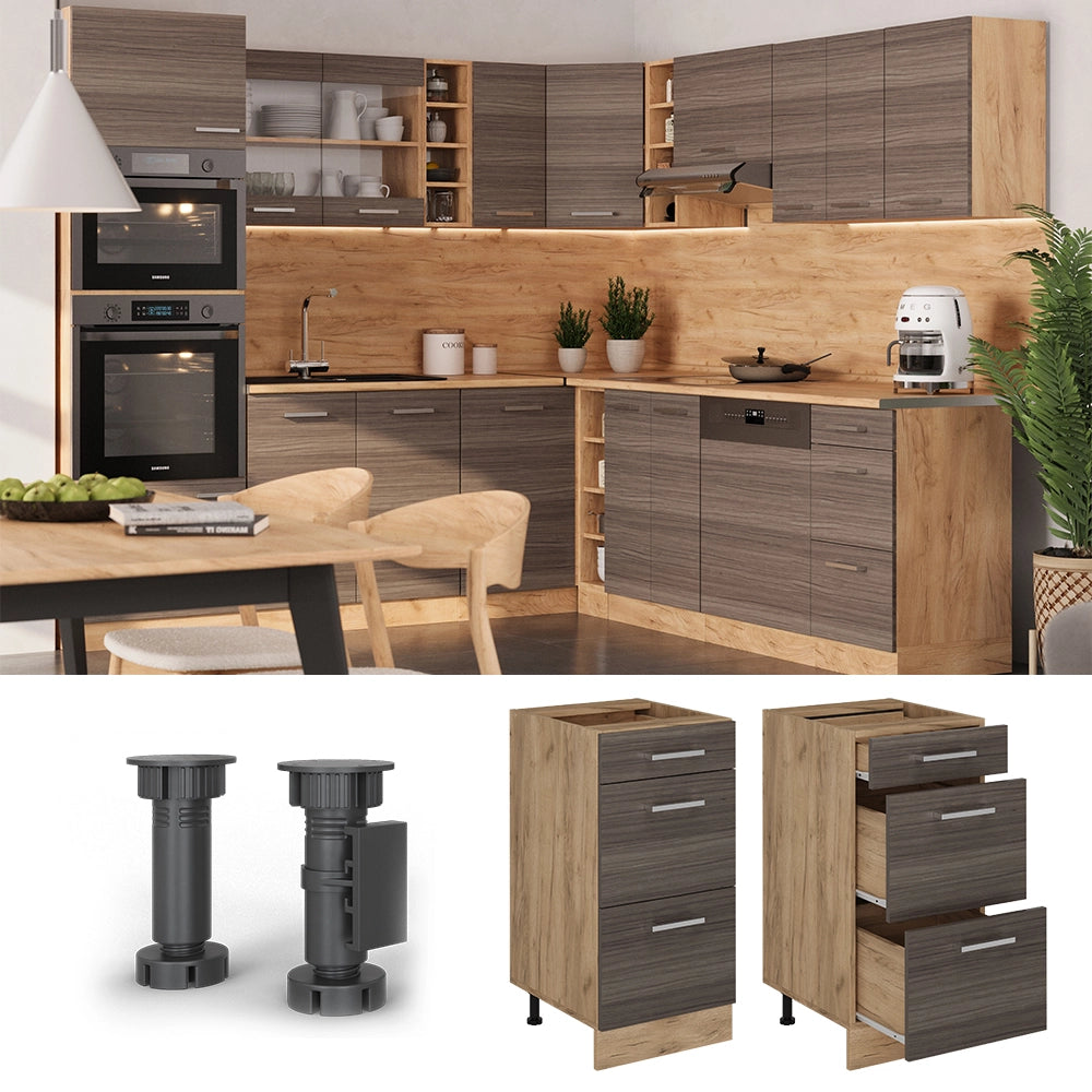 Vicco Mobiletto base per cucina Grigio nobile 40 cm con cassetti, senza piano di lavoro