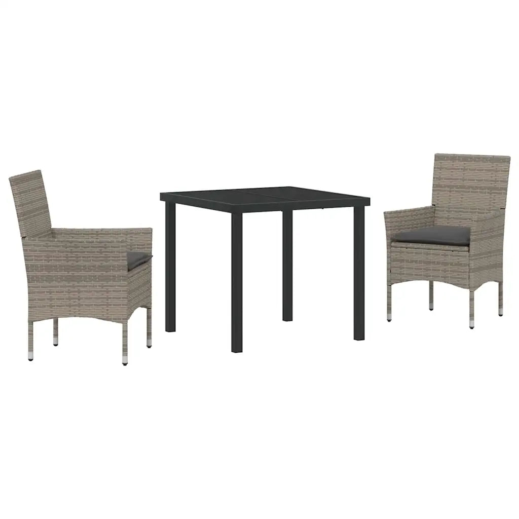 Set da Pranzo per Giardino con cuscino 3 pcs Grigio polyrattan