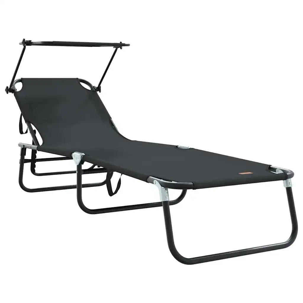 Lettino Prendisole | Sdraio da giardino | Lettino da sole pieghevole Nero 190 x 57 x 81 cm Oxford
