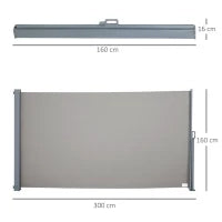 Tenda da Sole Laterale e Avvolgibile (3x1.6m) in Alluminio e Poliestere Imperemabile Anti-UV, per Vento/Privacy