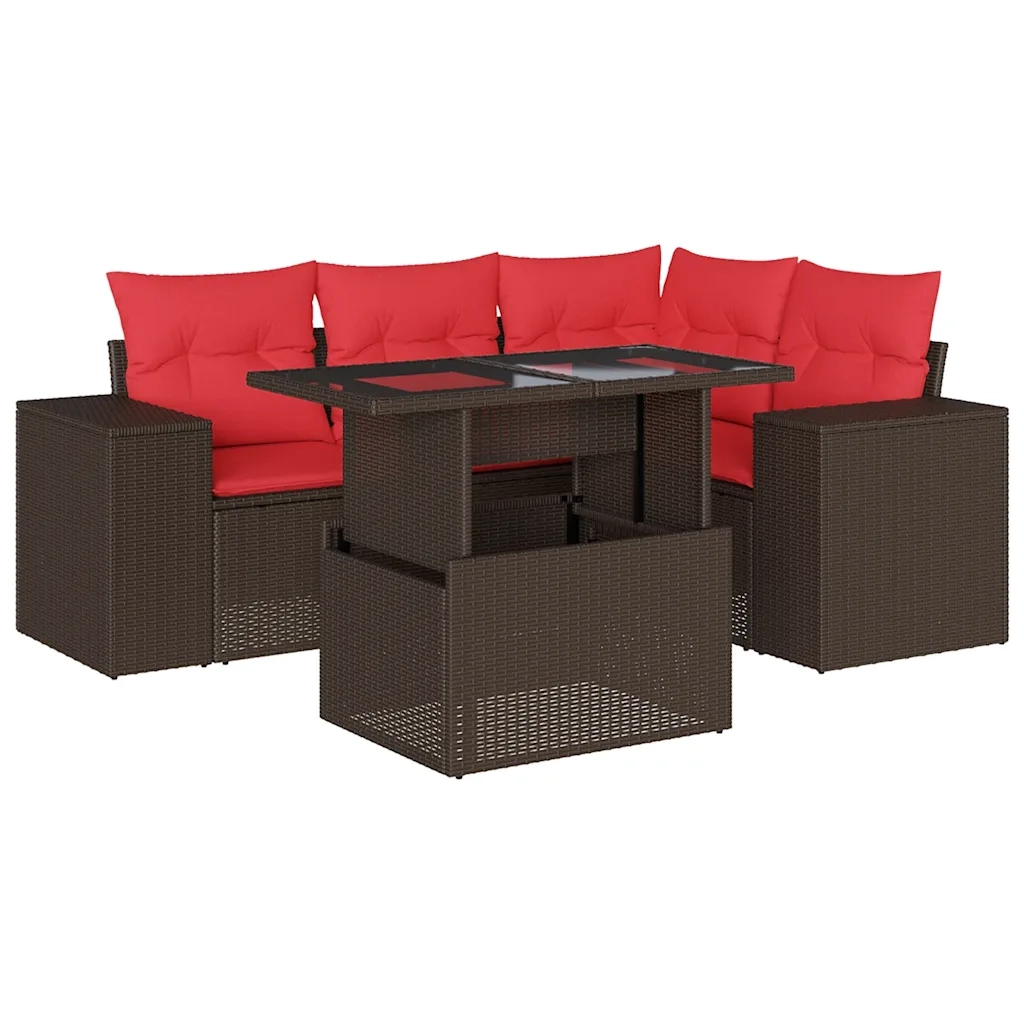 Set Divani da Giardino 5 pz con Cuscini Marrone in Polyrattan 3269144