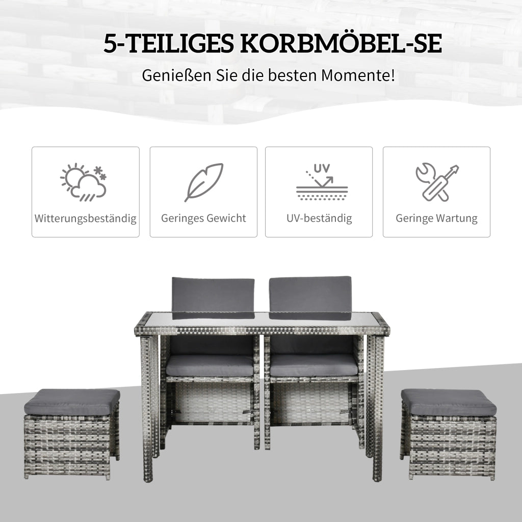 Set da salotto in polyrattan per 4 persone, set da pranzo da giardino con cuscini, grigio, resistente alle intemperie ed elegante per giardino e