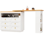Tavolo da Pranzo Allungabile con 6 Cassetti; Ripiano Laterale e Piano Girevole; in MDF; 137-203x39x90 cm; Bianco