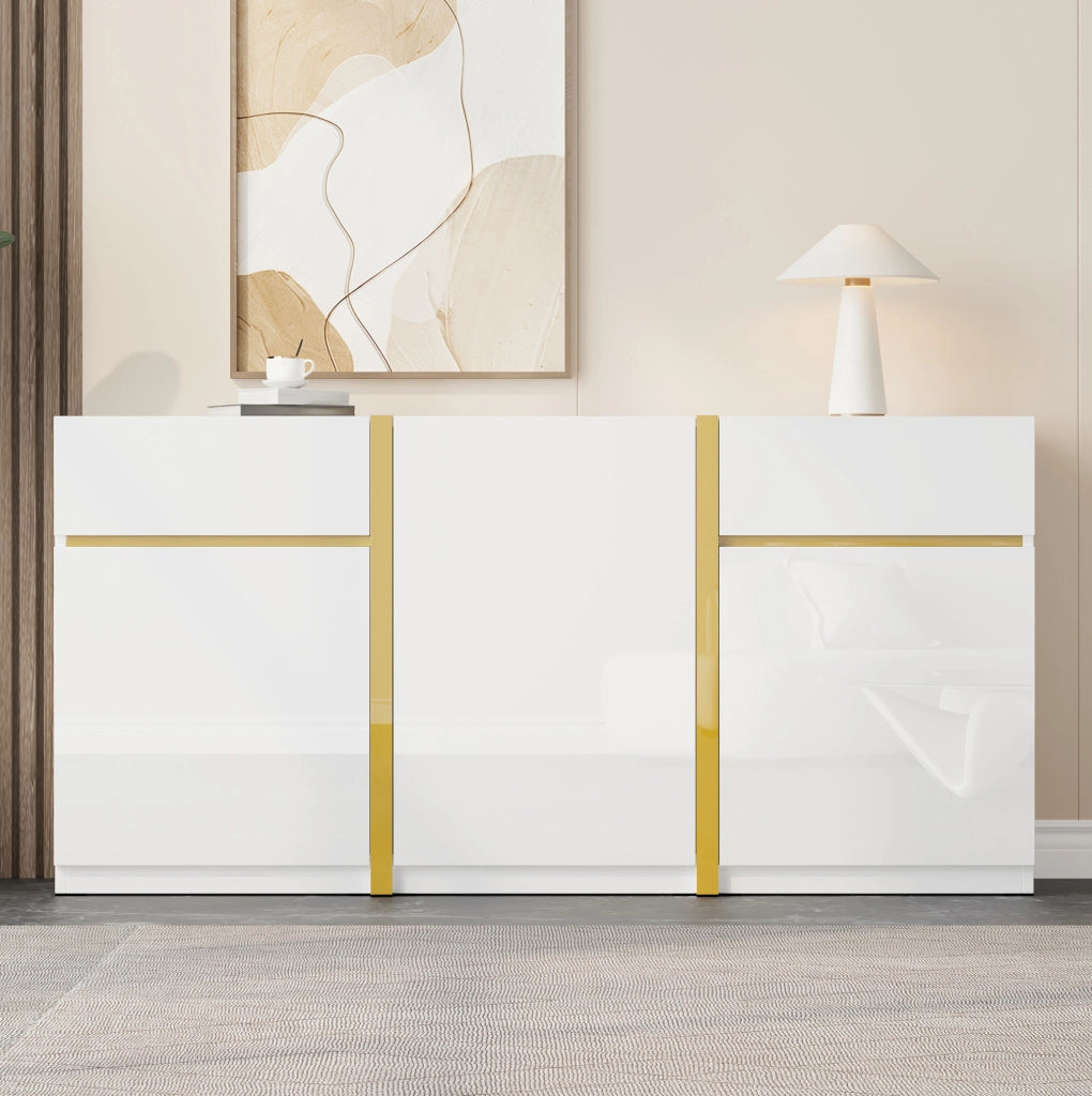 Credenza 160x40x78 cm bianco in MDF, 3 ante e 2 cassetti