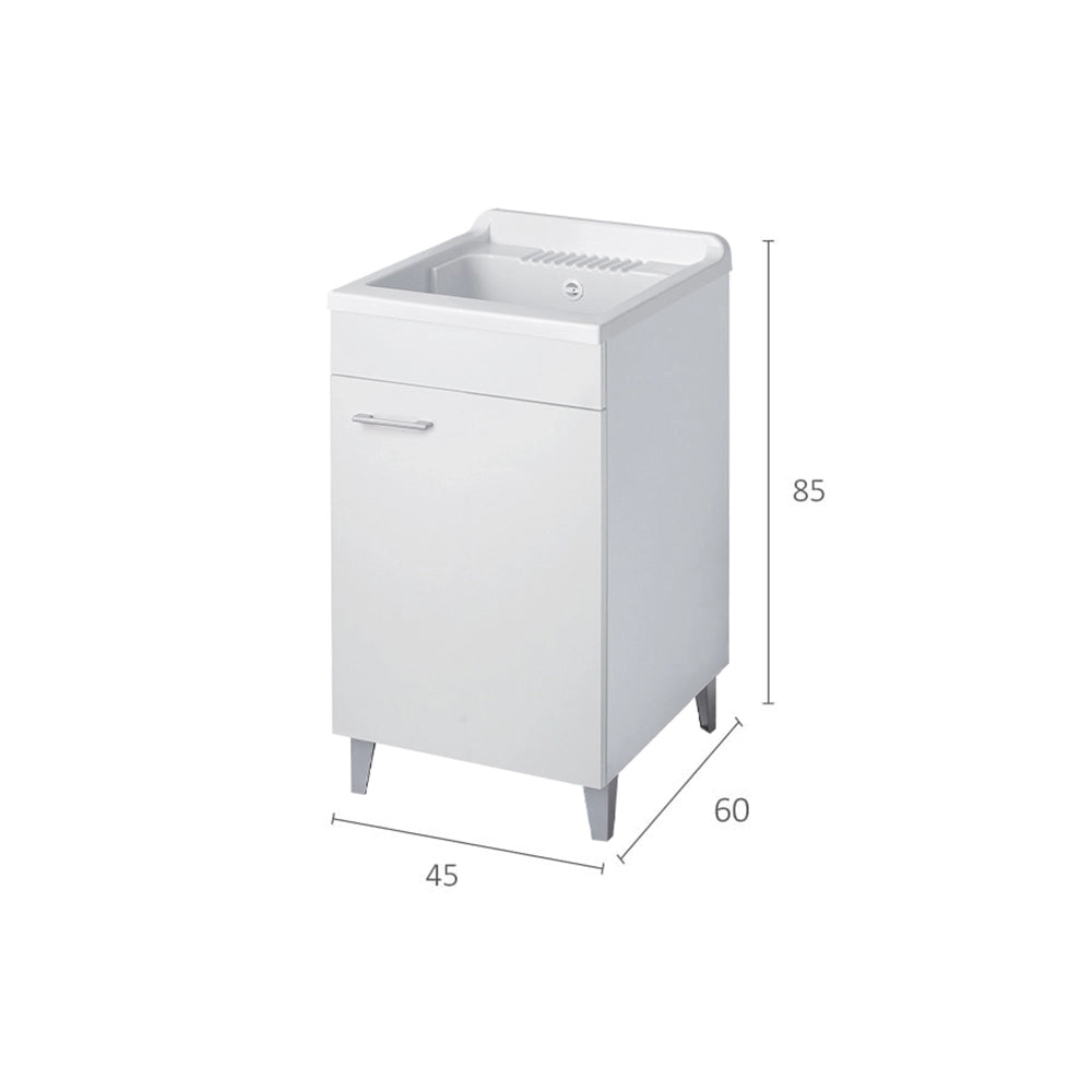 Mobile lavatoio per interni 45x60 cm bianco-vasca e asse in PP, sifone e troppopieno | Pratika