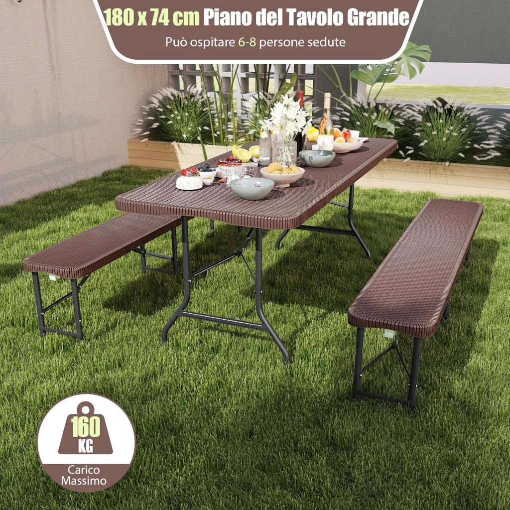Tavolo da Picnic Pieghevole 180 cm, Tavolo Portatile in HDPE, per Giardino Campeggio Festa, Portata 160 kg (Tavolo)