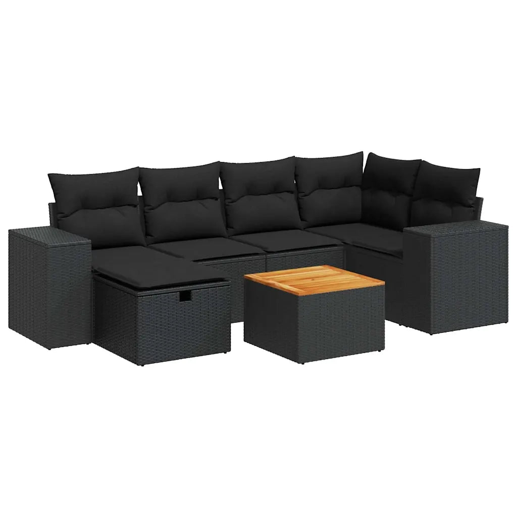 vidaXL Set Divani da Giardino con Cuscini 7pz Nero Polyrattan