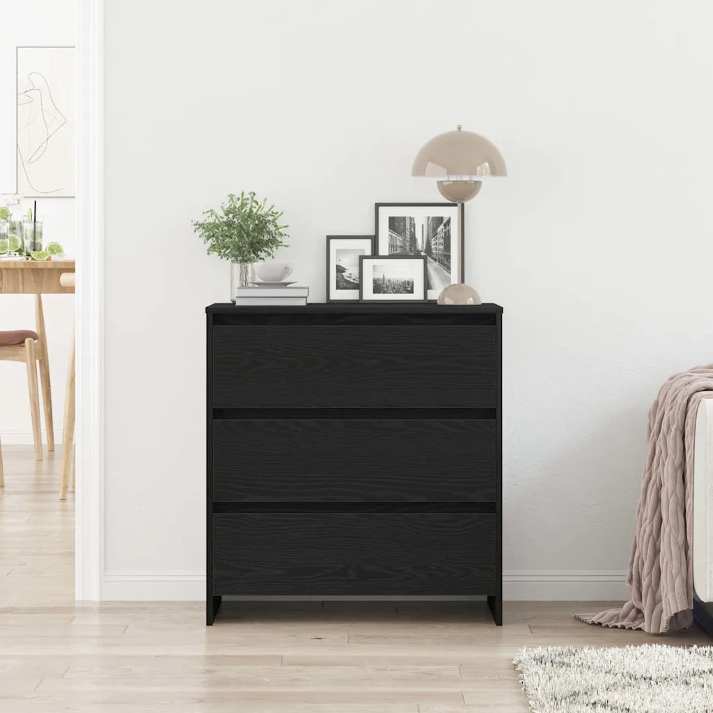 Credenza Rovere Nero 70x41x75 cm in Legno Multistrato 862083