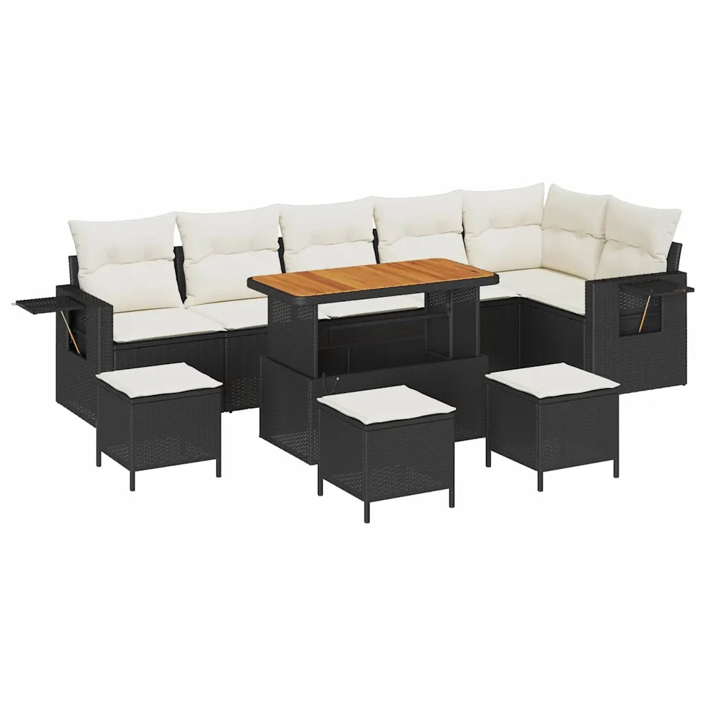 Set Divano da Giardino 12 pcs Nero e Crema polyrattan