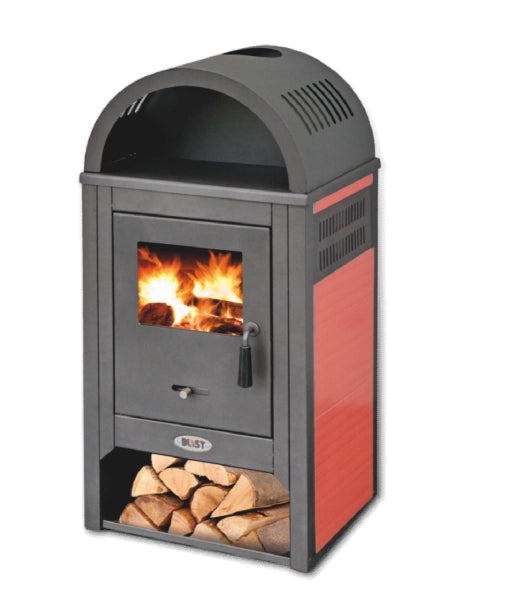 Stufa a legna con vano portalegna blist vienna potenza termica 8-10 kw colore bordeaux
