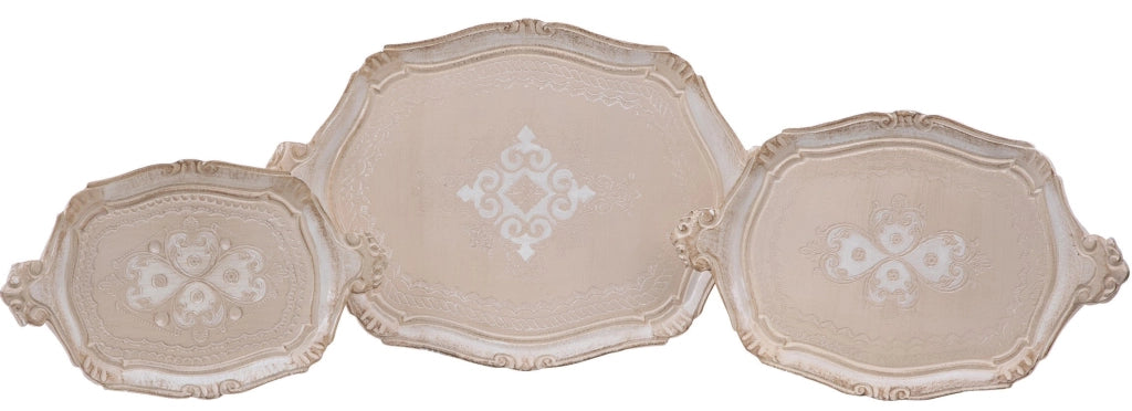 Biscottini SET TRE VASSOI IN LEGNO FIORENTINI totalmente decorato inciso Offerta Speciale
