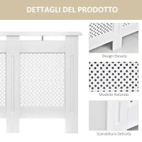 Copritermosifone Moderno a Griglia in MDF per Casa e Ufficio, 111.5x82x19 cm, Bianco