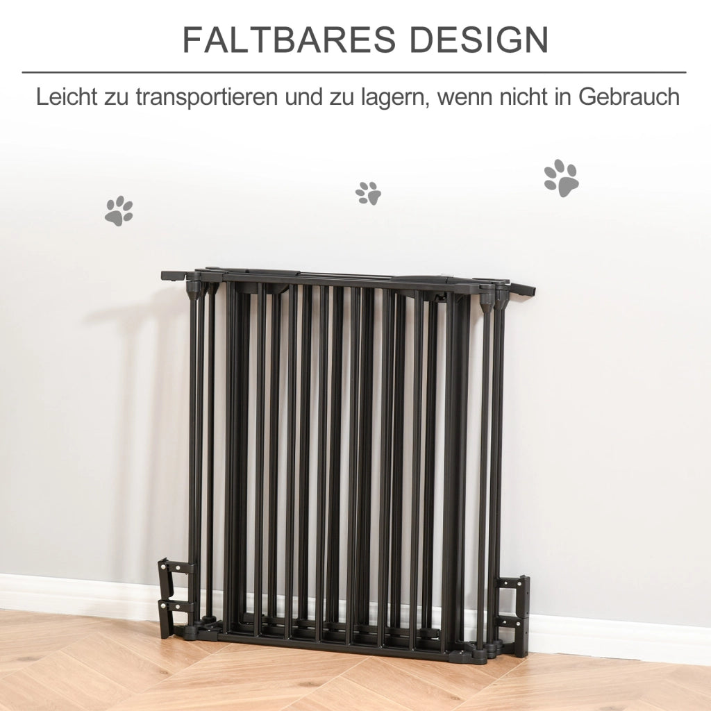 Barriera estensibile a forbice con porta a chiusura automatica e fissaggio a parete per scale e camini in metallo nero