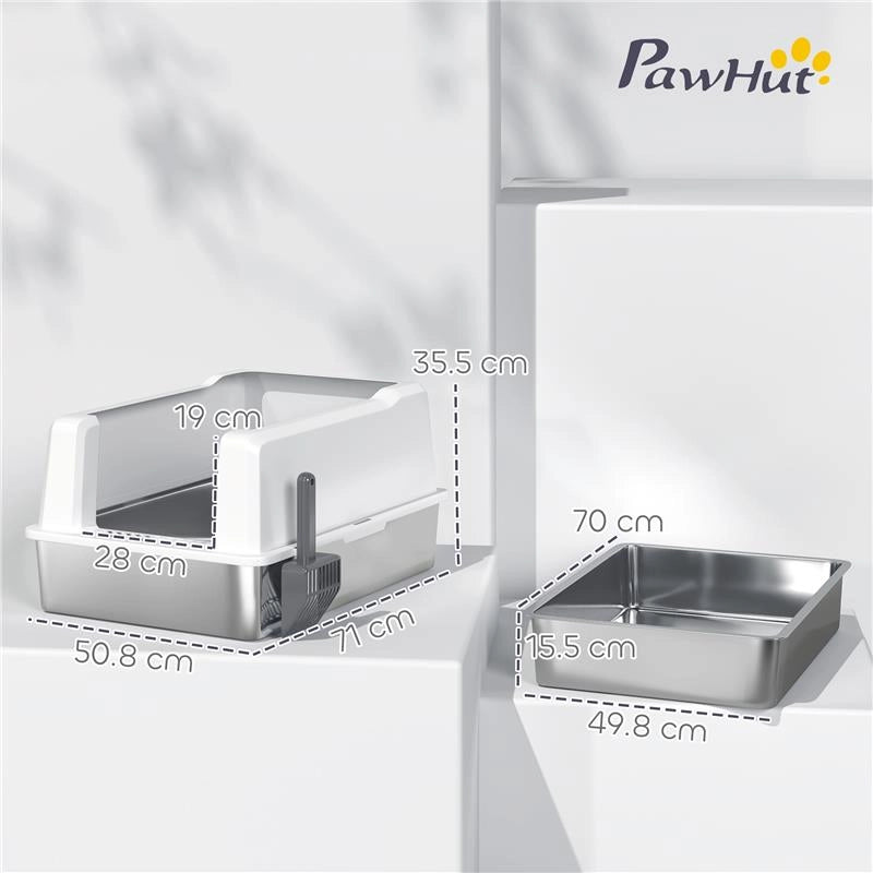 LETTIERA PER GATTI IMPERMEABILE CON PARETI RIALZATE, VASSOIO E PALETTA, IN ABS, 71X50.8X35.5 CM, BIANCO