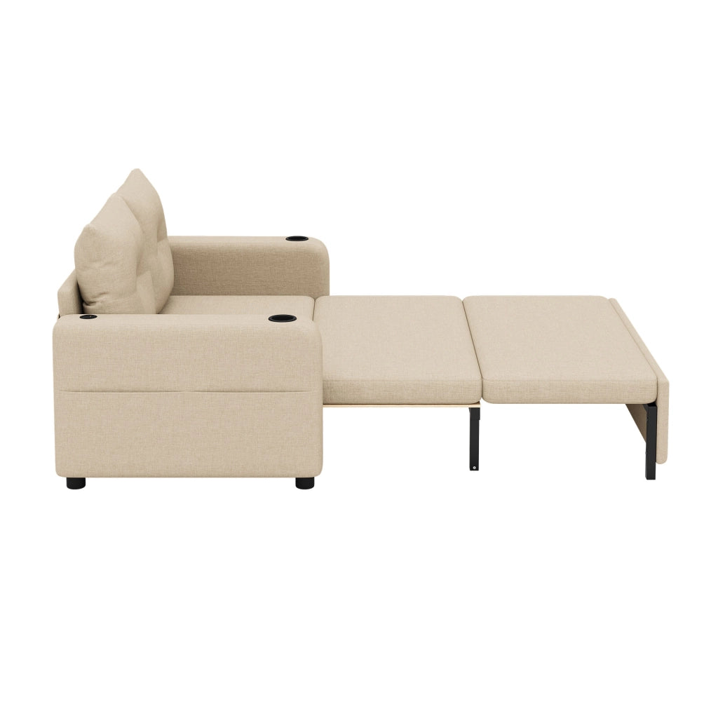 Divano letto 2 posti - con funzione relax e USB - con portabicchieri e tasche - beige