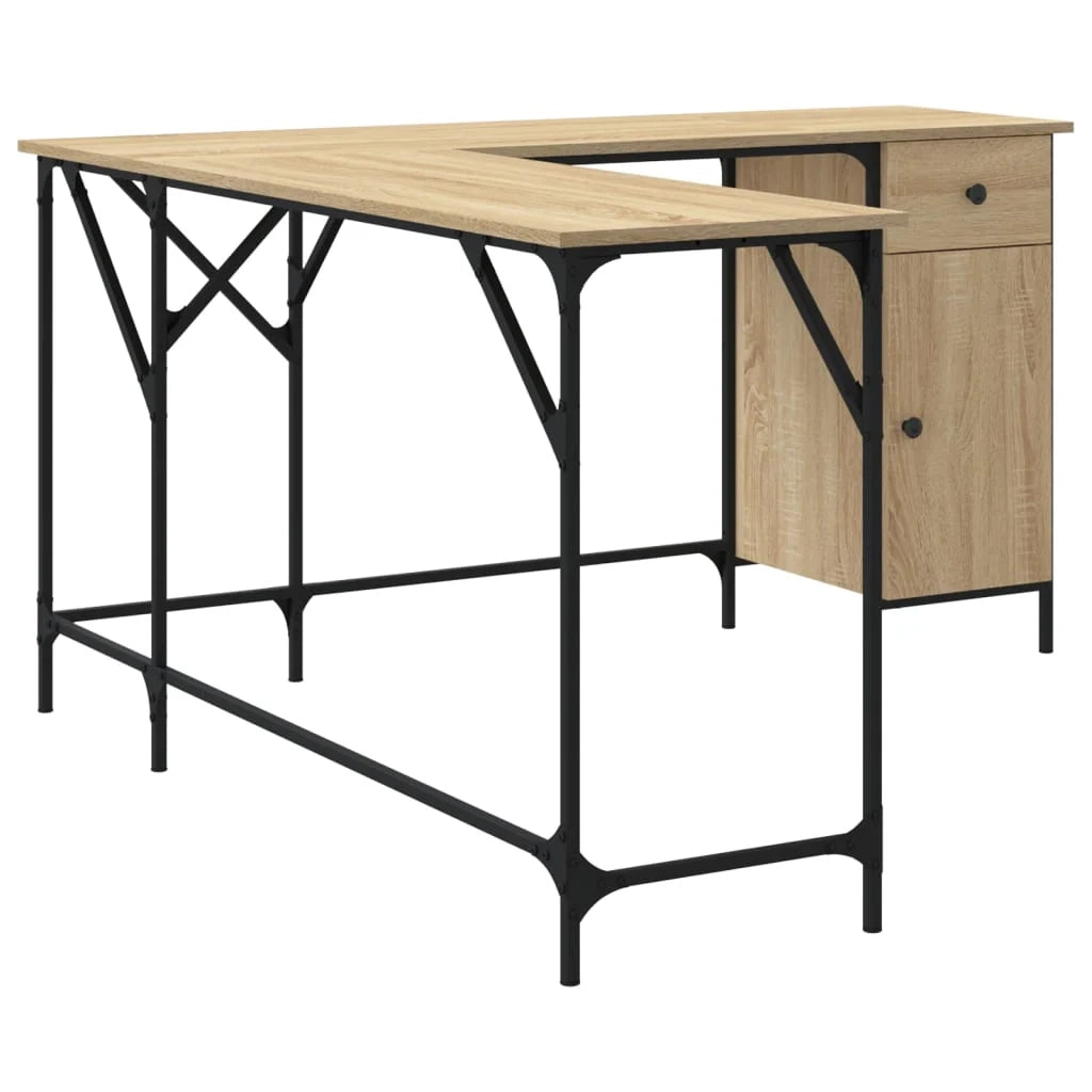 Scrivania tavolo postazione di lavoro mobile per computer studio rovere Sonoma 141 x 141 x 75 cm legno ingegnerizzato marrone 02_0023657
