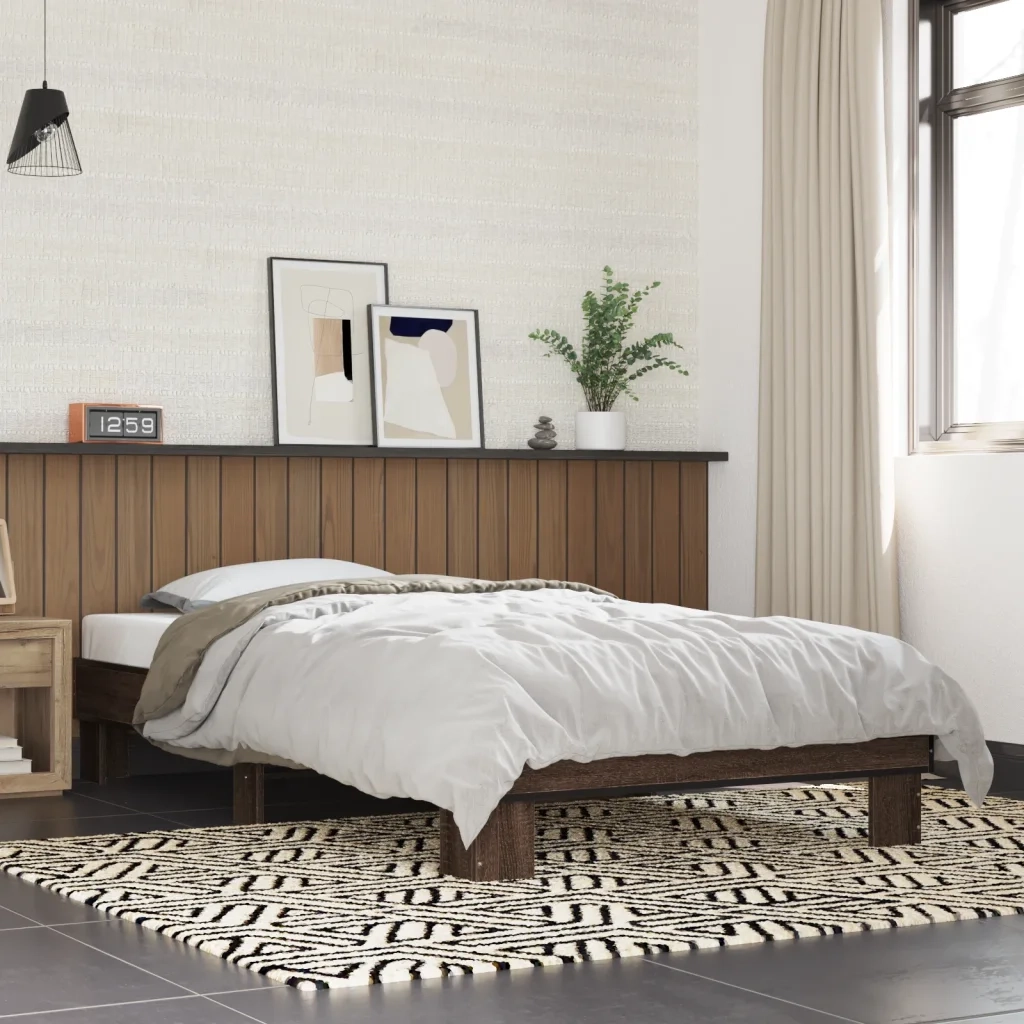Letto singolo | Letto per adulti | Giroletto Rovere Marrone 100x200 cm Legno Multistrato e Metallo