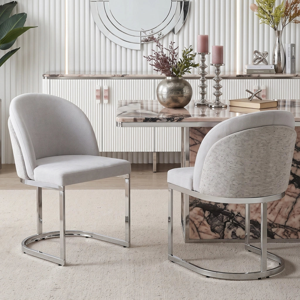 Set di 2 sedie da pranzo 65.99x56.01x56.01 cm con doppio schienale in chenille grigio e argento