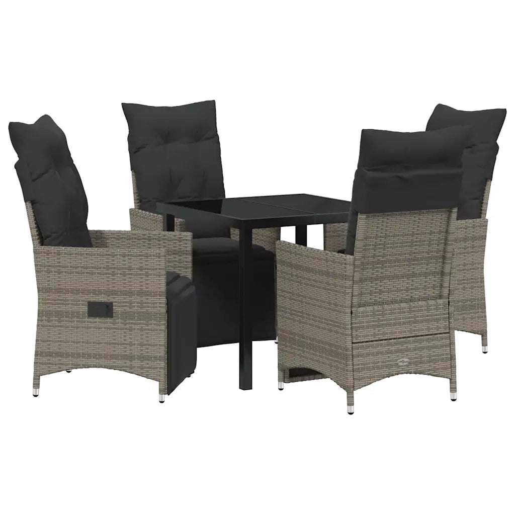 Set da Pranzo per Giardino con cuscino 5 pcs Grigio polyrattan