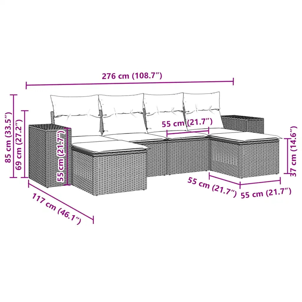 Set Divano da Giardino 6 pz con Cuscini Marrone in Polyrattan 3222922