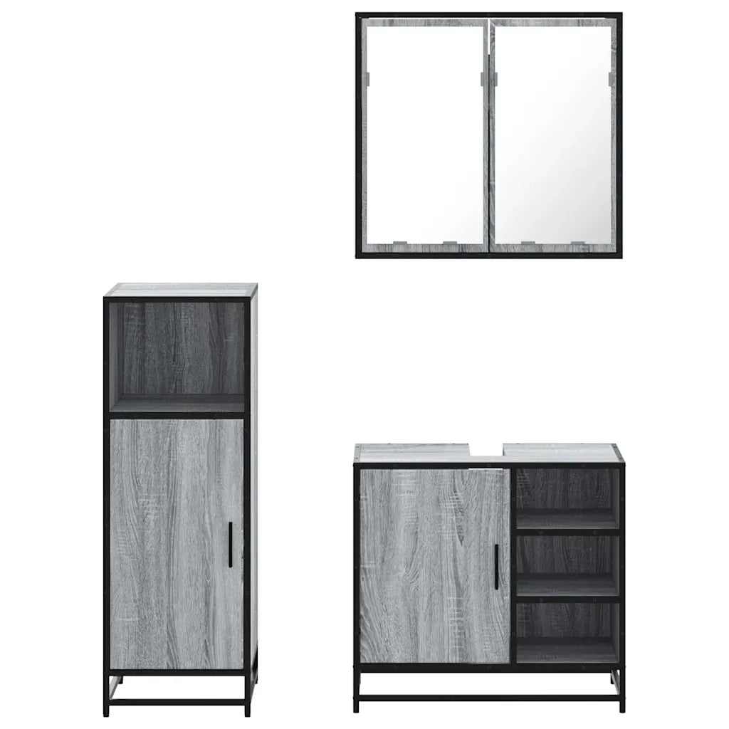 Set Mobili da Bagno | Armadio da bagno 3 pz Grigio Sonoma in Legno Multistrato