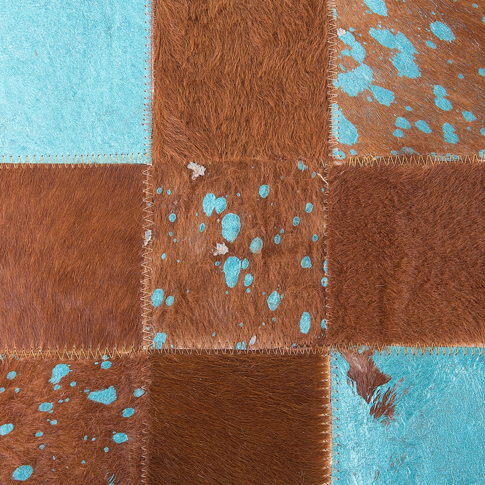 Tappeto Pelle Marrone e Blu 80 x 150 cm Pelle Bovina Artigianale