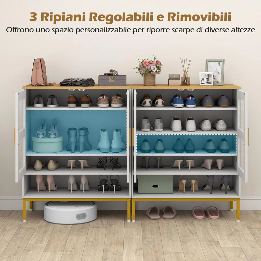 Scarpiera a 5 Livelli, Armadio Porta Scarpe con Porte in Rete, Ripiani Regolabili e Gambe in Metallo Per Ingresso, Corridoio, Armadio e Soggiorno (Bianco,70x35x93 cm)