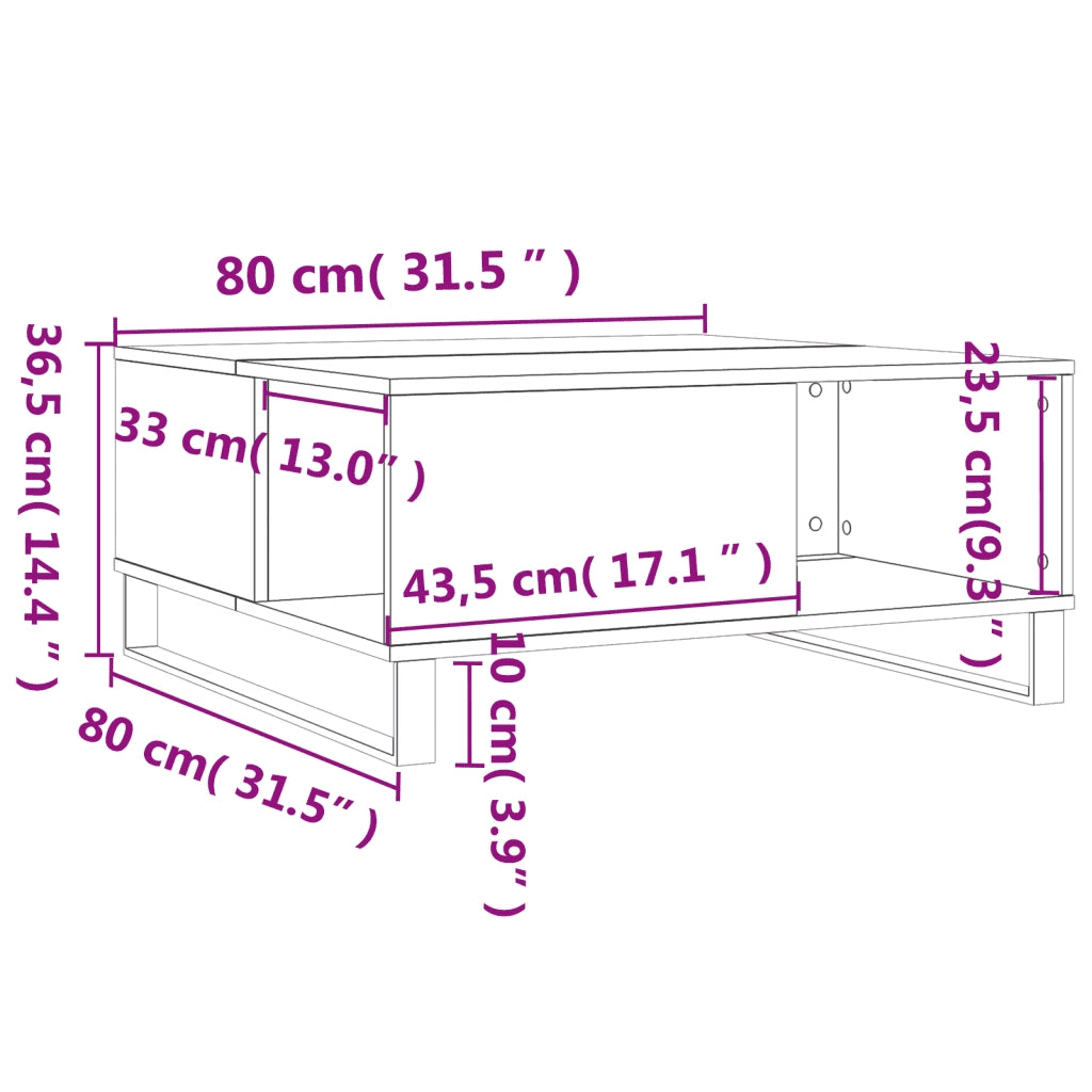Tavolino salotto | Tavolino da caff¨¨ | Tavolino da Soggiorno Grigio Cemento 80x80x36,5 cm Legno Multistrato