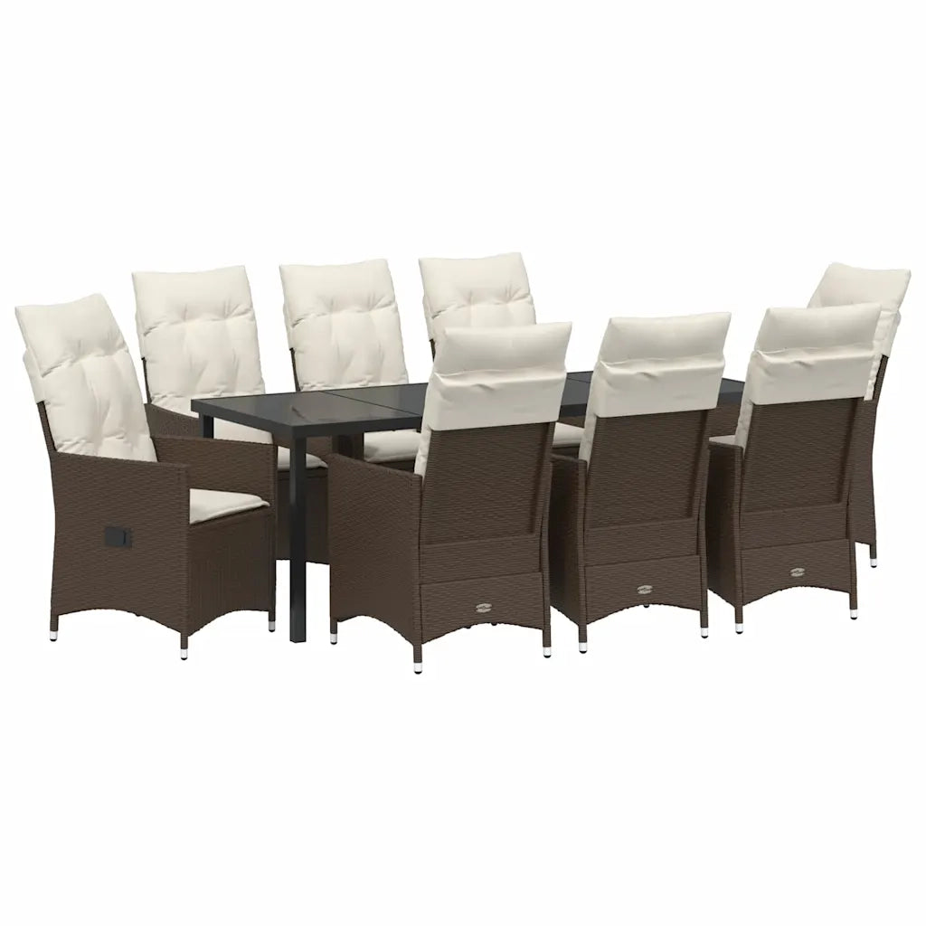 Set da Pranzo per Giardino con cuscino 9 pcs Marrone polyrattan 3379547