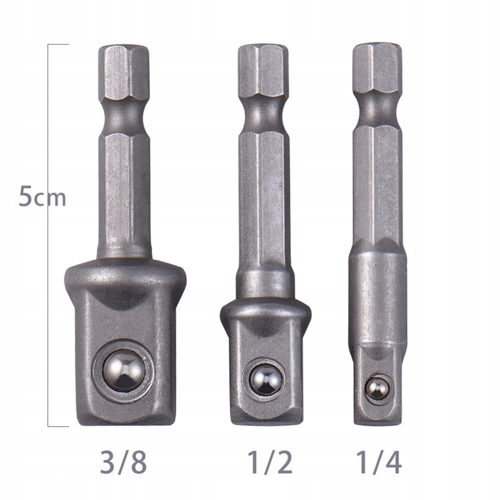 Set di Adattatori per Bussole 50mm – 1/2, 3/8, 1/4 Pollici, 3 Pezzi | Acciaio Inossidabile, Lunghezza 5 cm