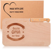 Plank da tostatura in legno con coltello di betulla, tavola da colazione con incisione come regalo, legno di betulla - angoli arrotondati