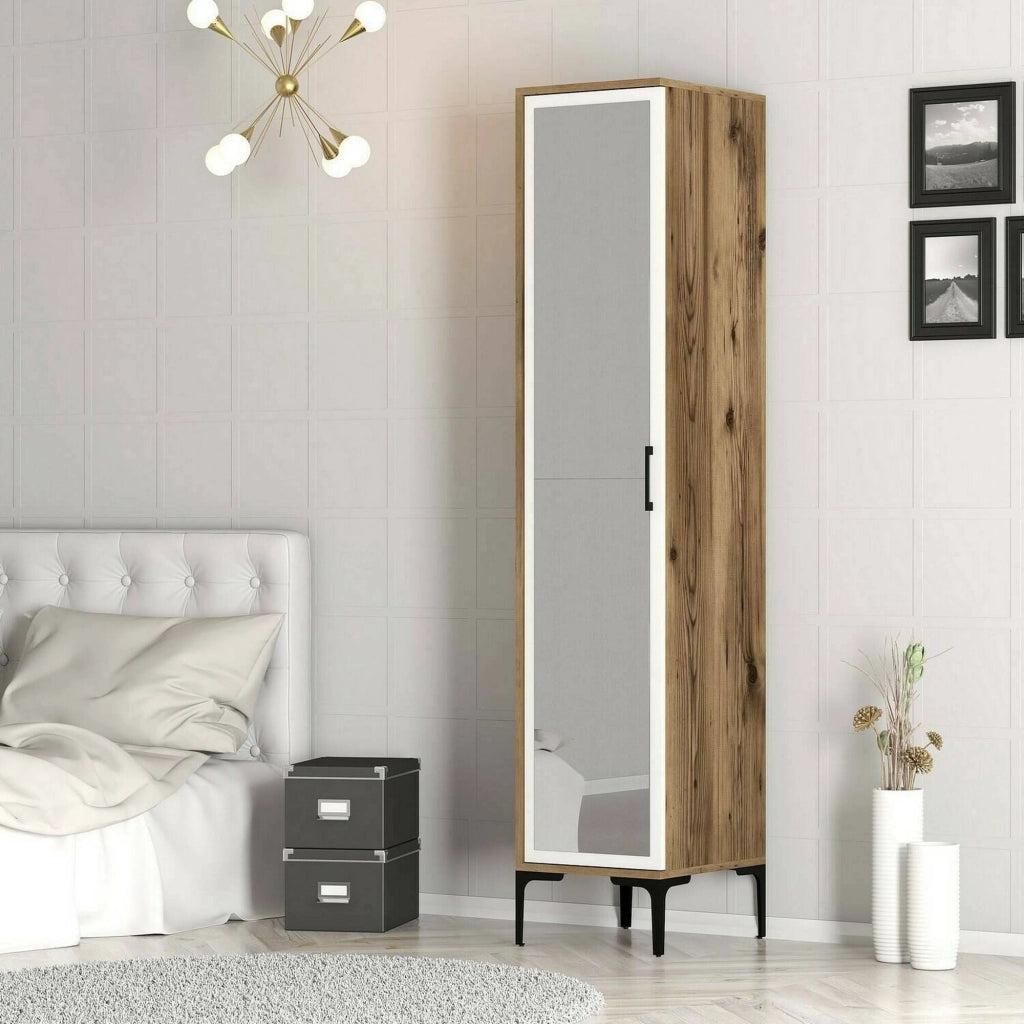Asfodelo, Armadio Multiuso 1 Anta 4 Ripiani, 40x201h cm Marrone Noce