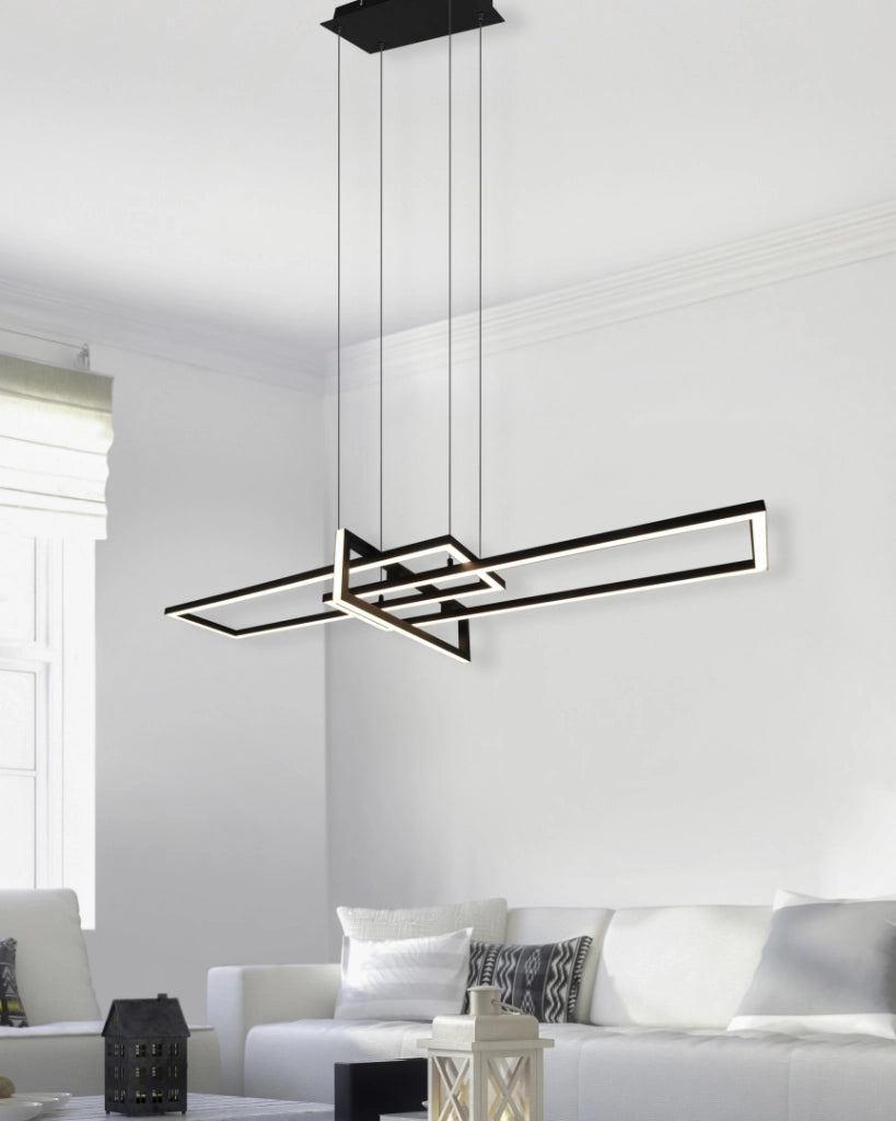 Lampada a sospensione triplo rettangolo, metallo, nero, L 110 cm, Salinas