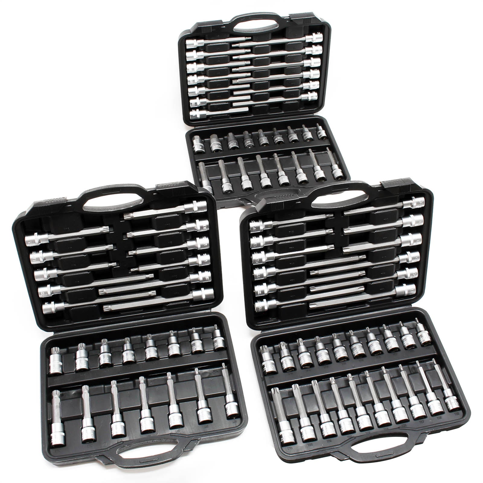 Set chiavi a bussola 88 pz. con esagono cavo, multidente interno e esagono incassato in 3 valigette